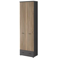 Garnero Arredamenti Mobile ingresso 180x203h cm con specchio moderno rovere antracite stampa a righe New York Gihome® Antracite - Rovere Sale