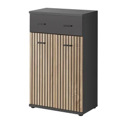 Garnero Arredamenti Mobile ingresso 180x203h cm con specchio moderno rovere antracite stampa a righe New York Gihome® Antracite - Rovere Sale