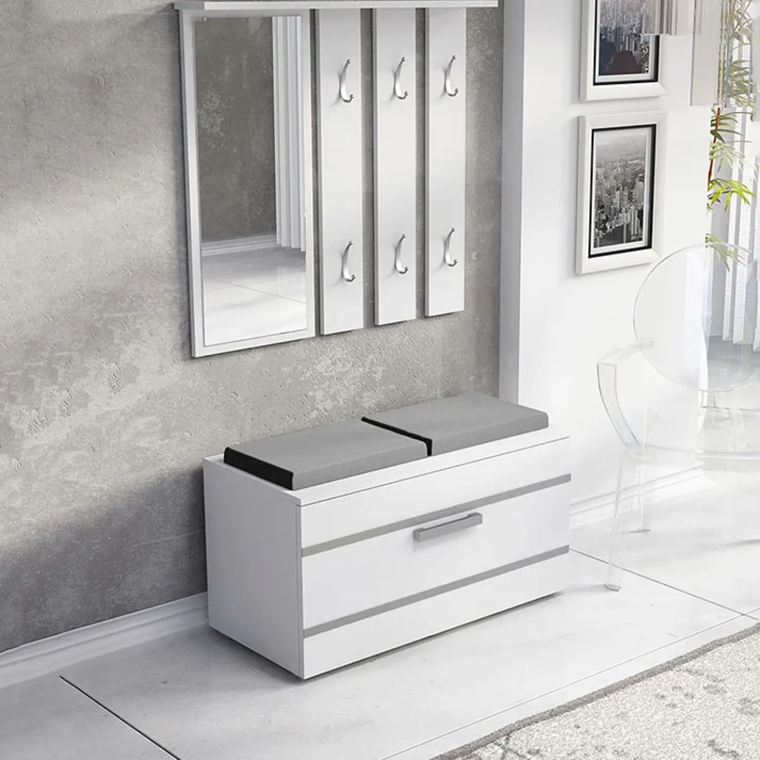 Garnero Arredamenti Mobile ingresso 85x137h cm con specchio bianco grigio Anibal Bianco Opaco Clearance