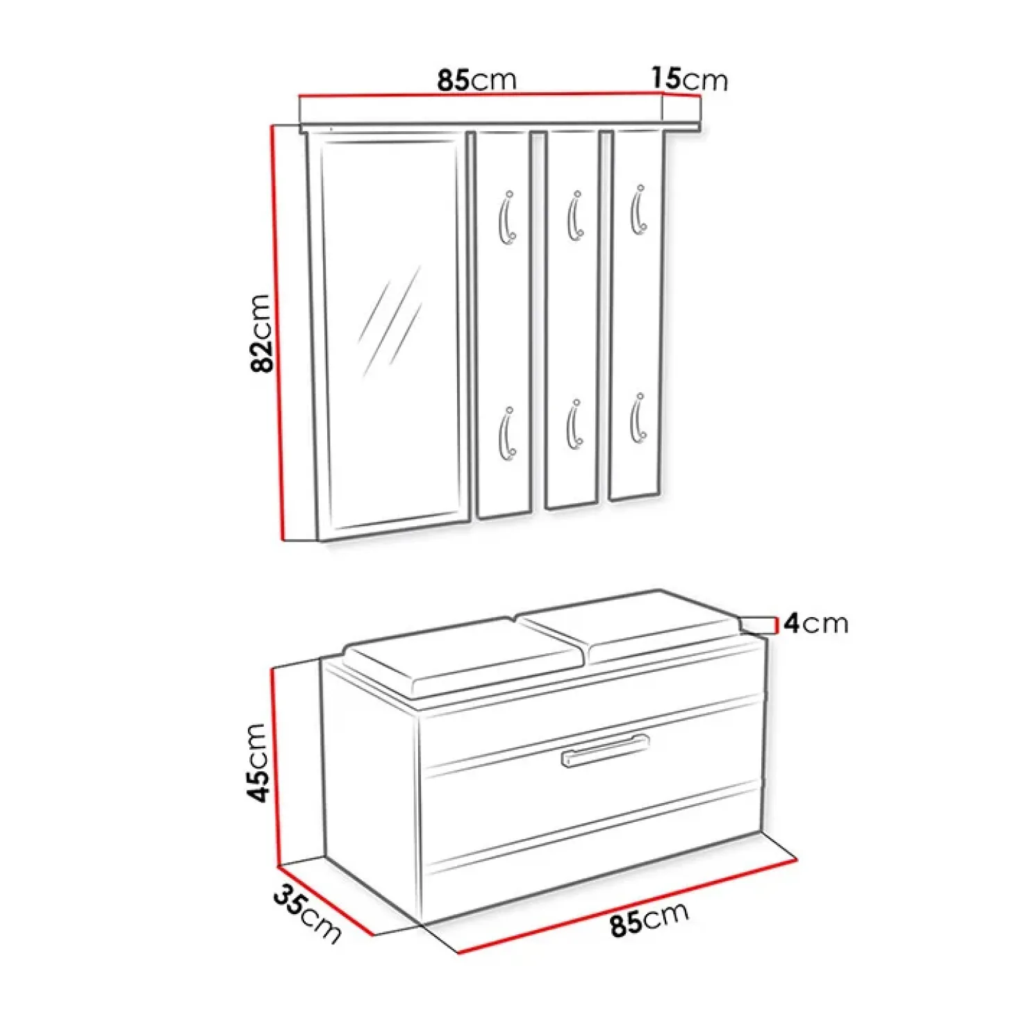 Garnero Arredamenti Mobile ingresso 85x137h cm con specchio bianco grigio Anibal Bianco Opaco Clearance