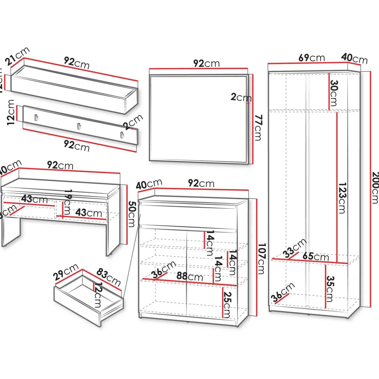 Garnero Arredamenti Mobile ingresso 300x200h cm con specchio appendiabiti armadio bianco Accent Bianco Opaco