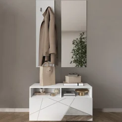Garnero Arredamenti Mobile ingresso 91x189h cm design moderno bianco lucido specchio Olimpo Clearance