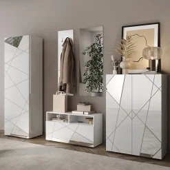 Garnero Arredamenti Mobile ingresso 91x189h cm design moderno bianco lucido specchio Olimpo Clearance