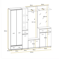 Garnero Arredamenti Mobile ingresso 210x203h cm moderno sonoma California Gihome® Rovere