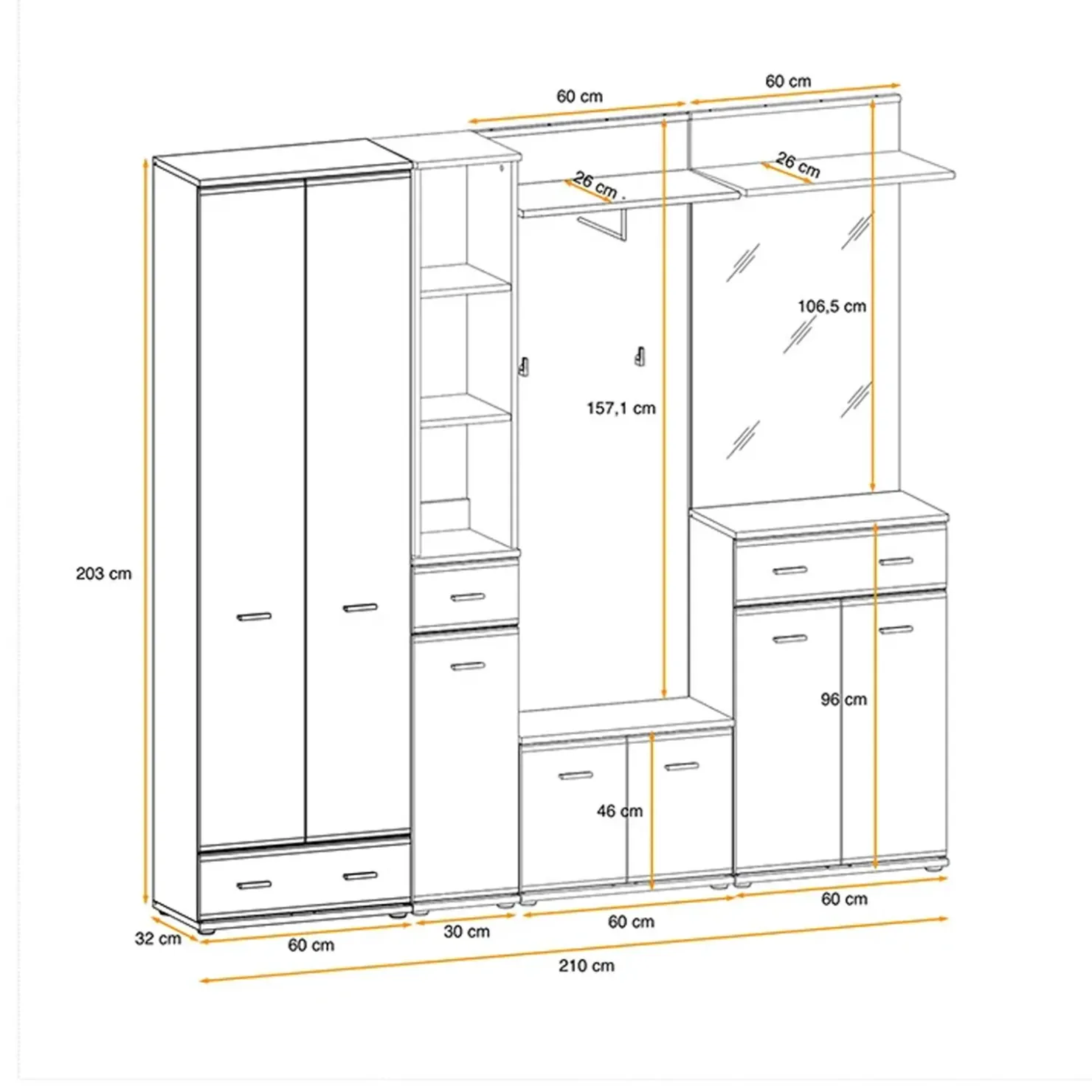 Garnero Arredamenti Mobile ingresso 210x203h cm moderno sonoma California Gihome® Rovere