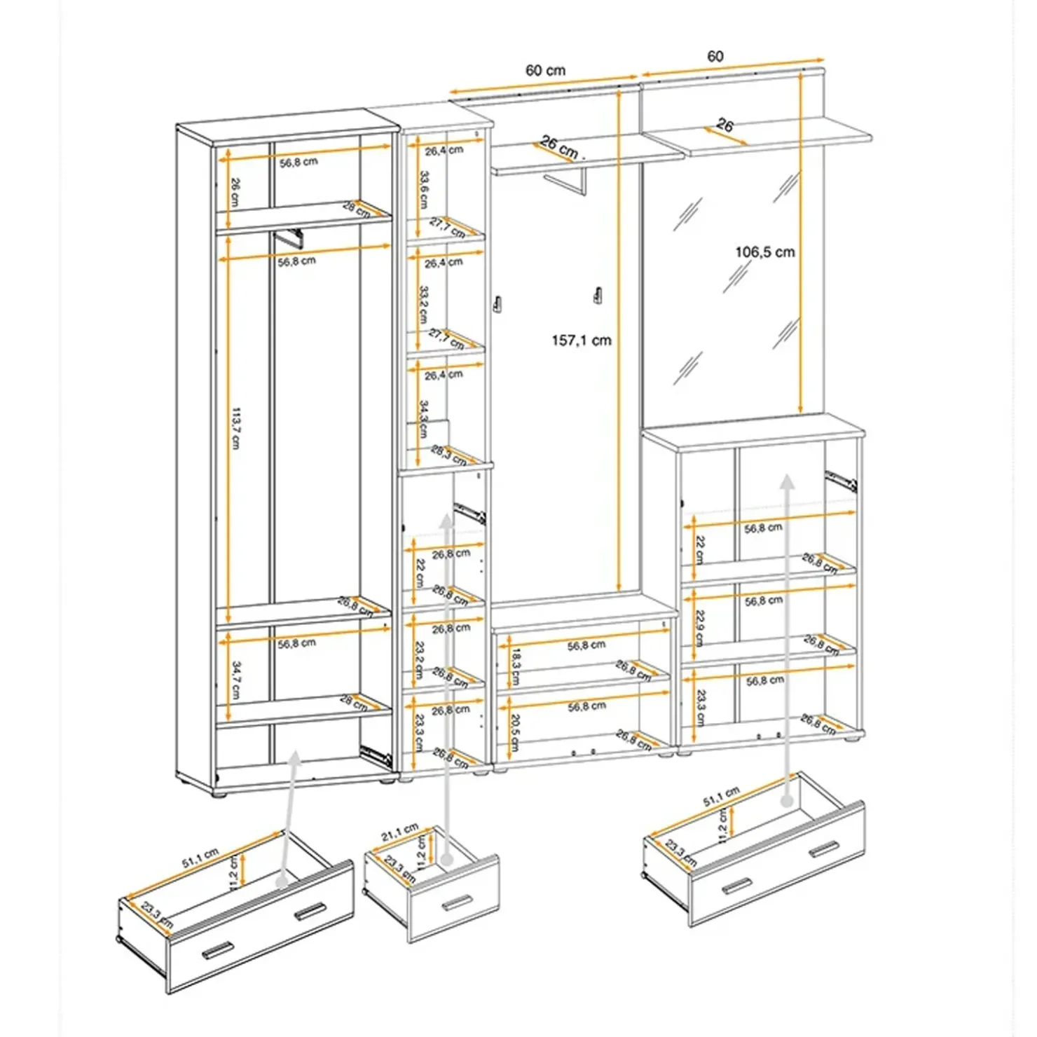 Garnero Arredamenti Mobile ingresso 210x203h cm moderno sonoma California Gihome® Rovere