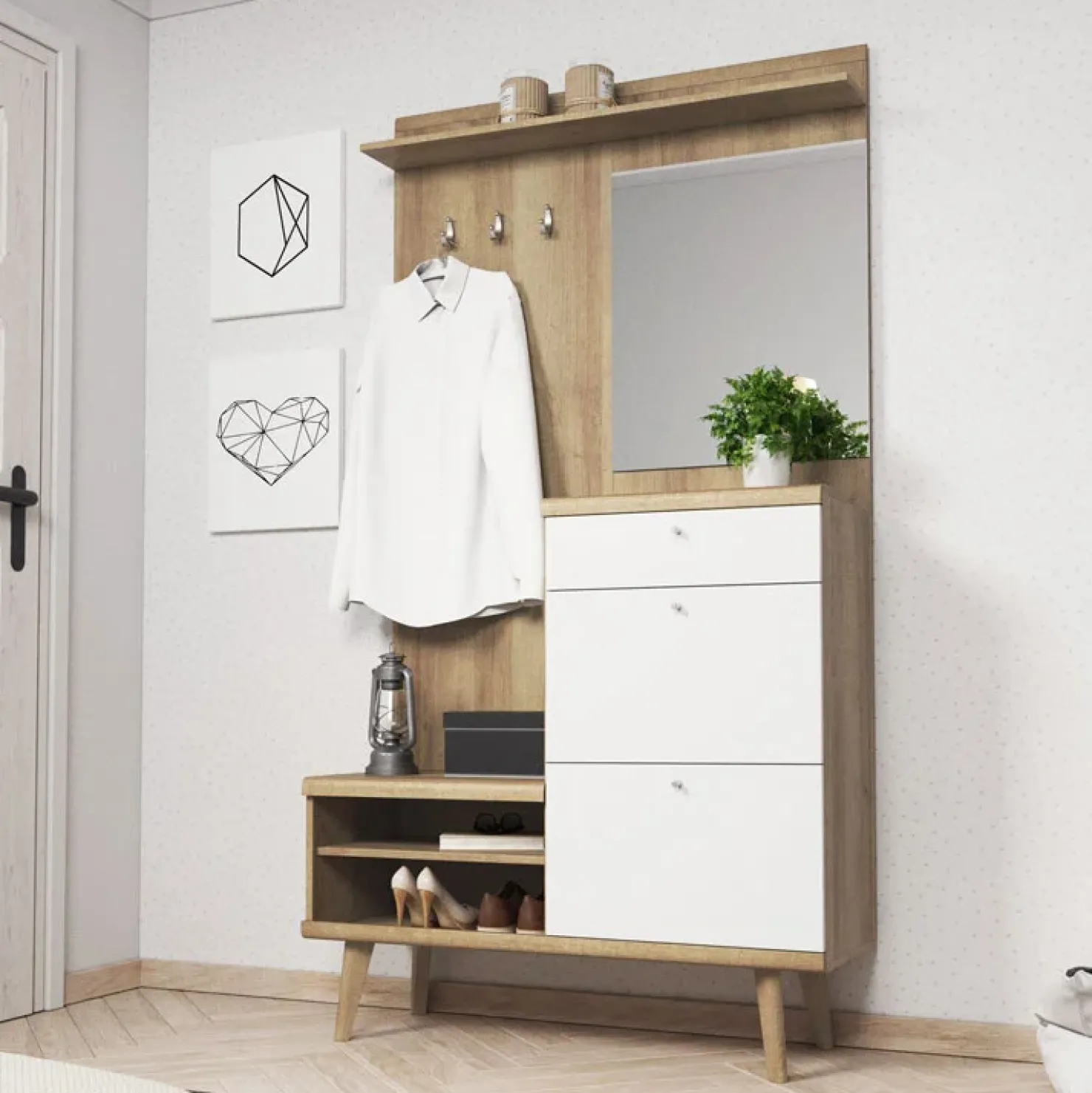 Garnero Arredamenti Mobile ingresso 110x200h cm moderno bianco rovere Levi Gihome® Outlet