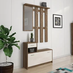 Garnero Arredamenti Mobile ingresso 100x190h cm moderno noce bianco spatolato Thomas Noce - Beige