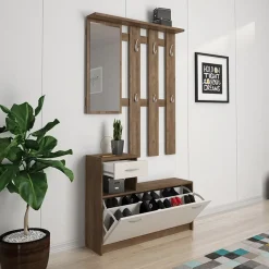 Garnero Arredamenti Mobile ingresso 100x190h cm moderno noce bianco spatolato Thomas Noce - Beige