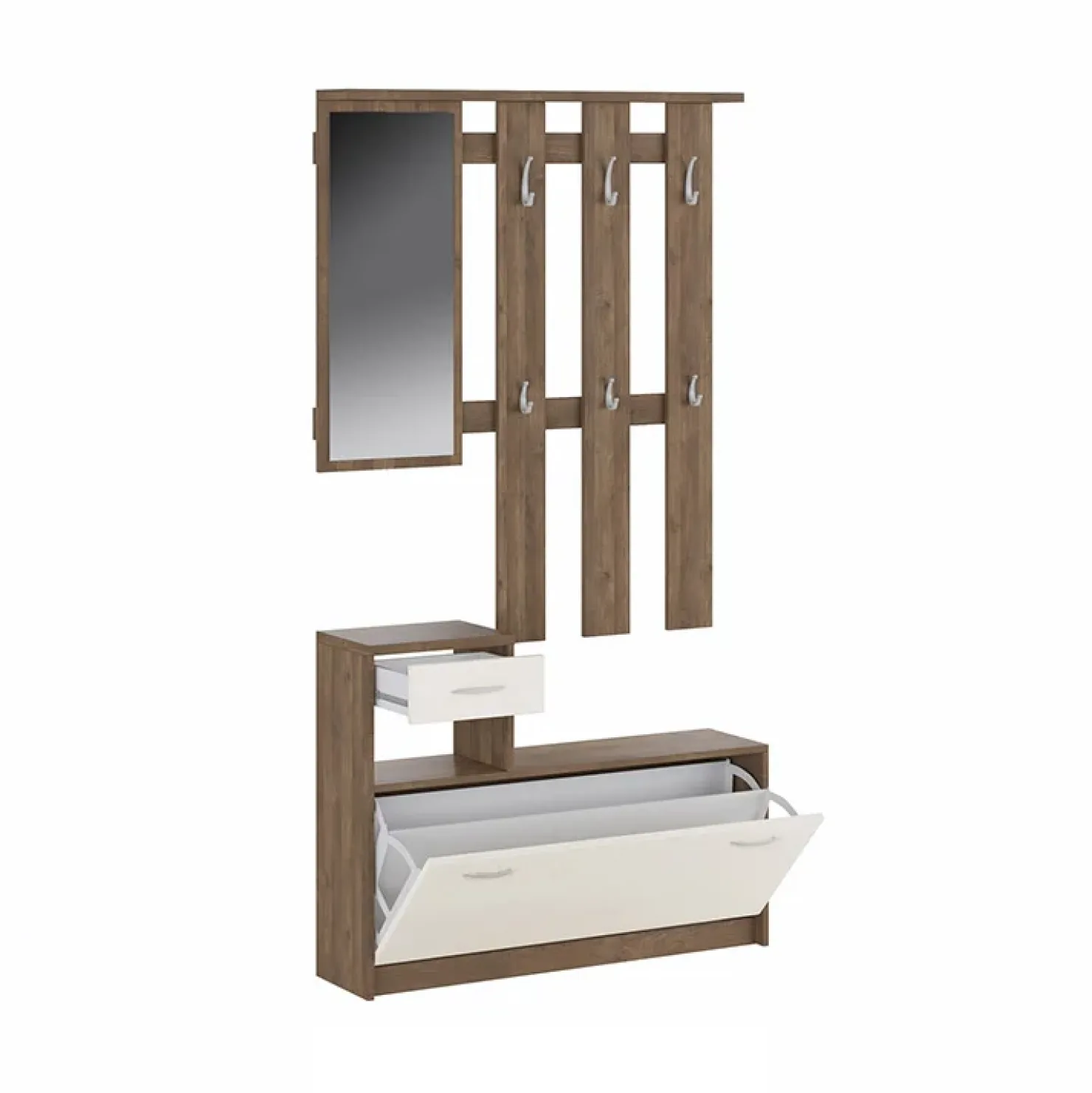 Garnero Arredamenti Mobile ingresso 100x190h cm moderno noce bianco spatolato Thomas Noce - Beige