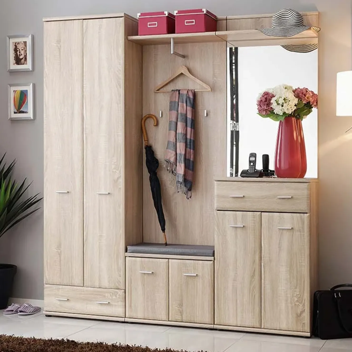 Garnero Arredamenti Mobile ingresso 180x203h cm moderno sonoma New York Gihome® Rovere New