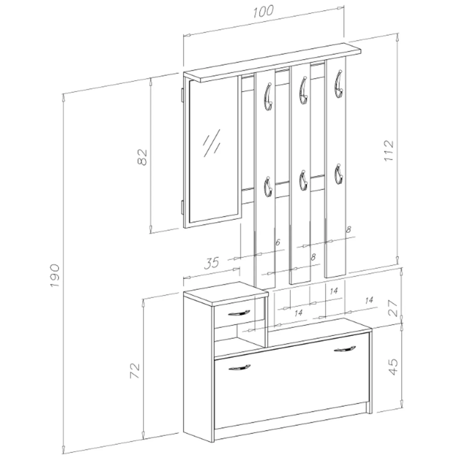 Garnero Arredamenti Mobile ingresso 100x190h cm moderno grigio beige Thomas Beige - Grigio Discount
