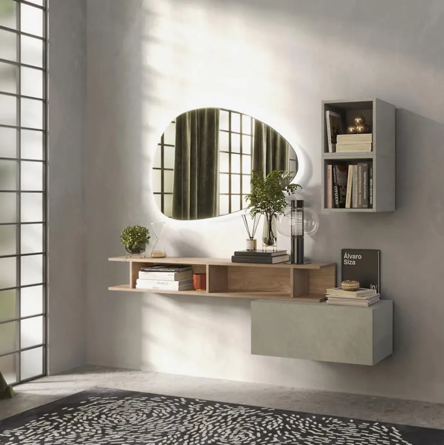 Garnero Arredamenti Mobile ingresso 165x140h cm moderno rovere chiaro Sunset 61 Tortora Clearance