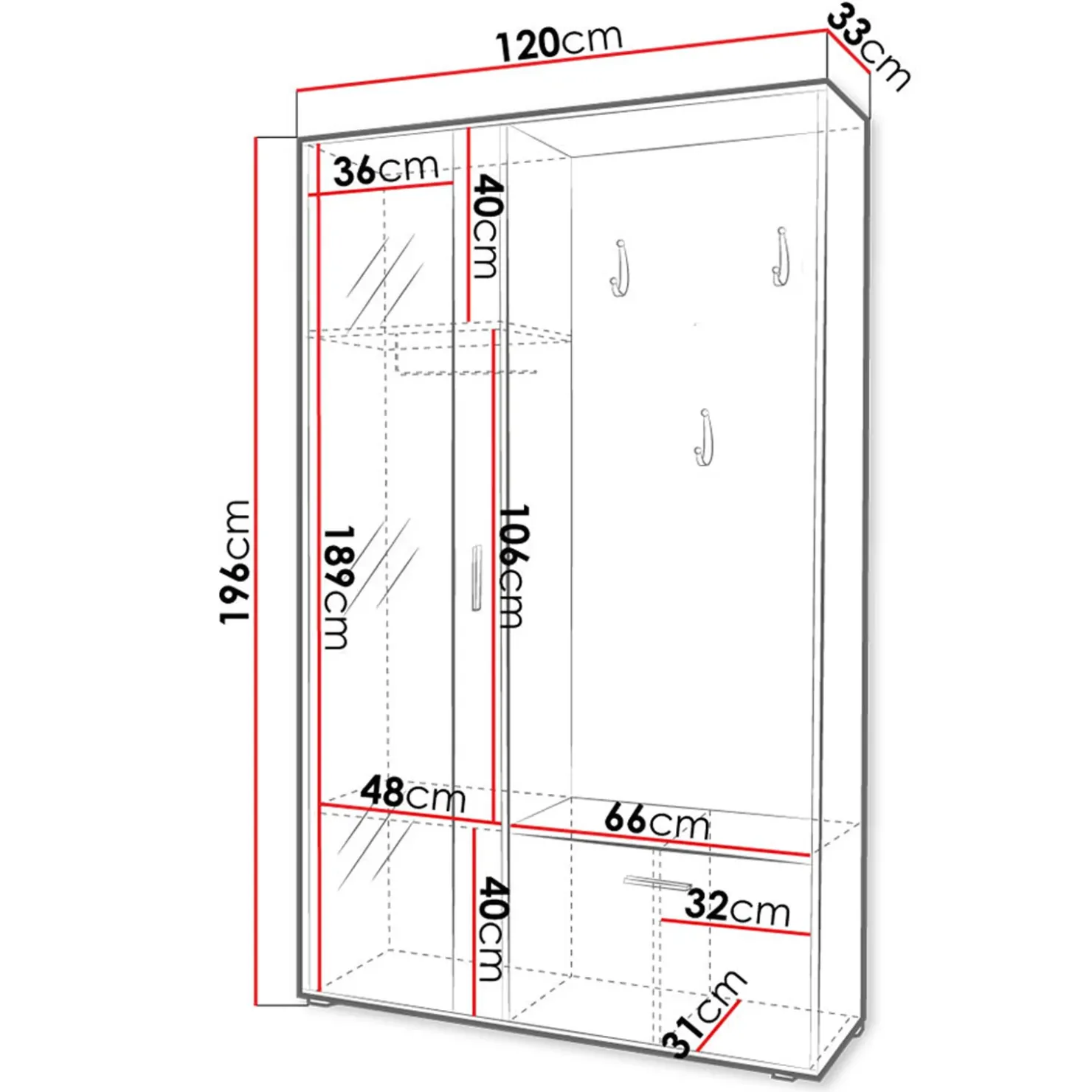Garnero Arredamenti Mobile ingresso 120x196h cm reversibile con specchio bianco Elios Best
