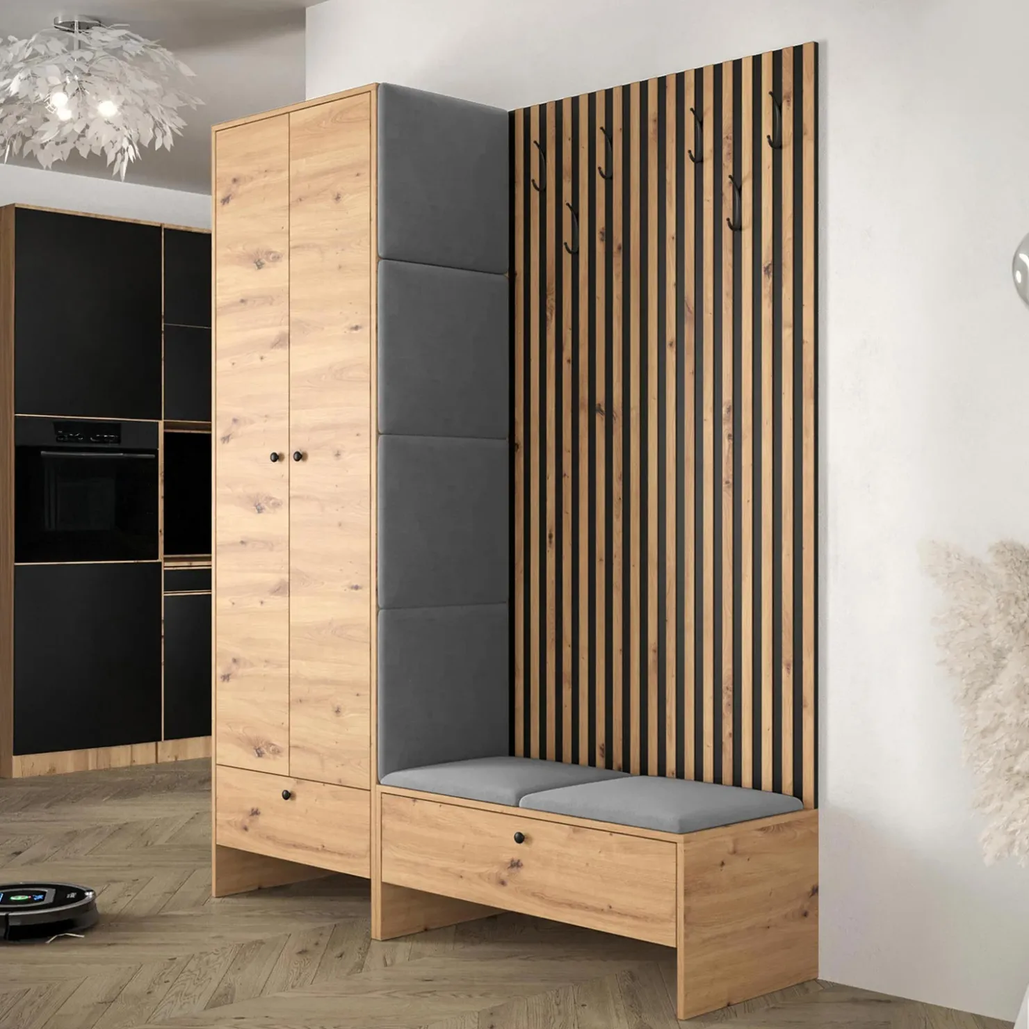 Garnero Arredamenti Mobile ingresso 145x168h cm rovere rustico grigio Welly 4 New