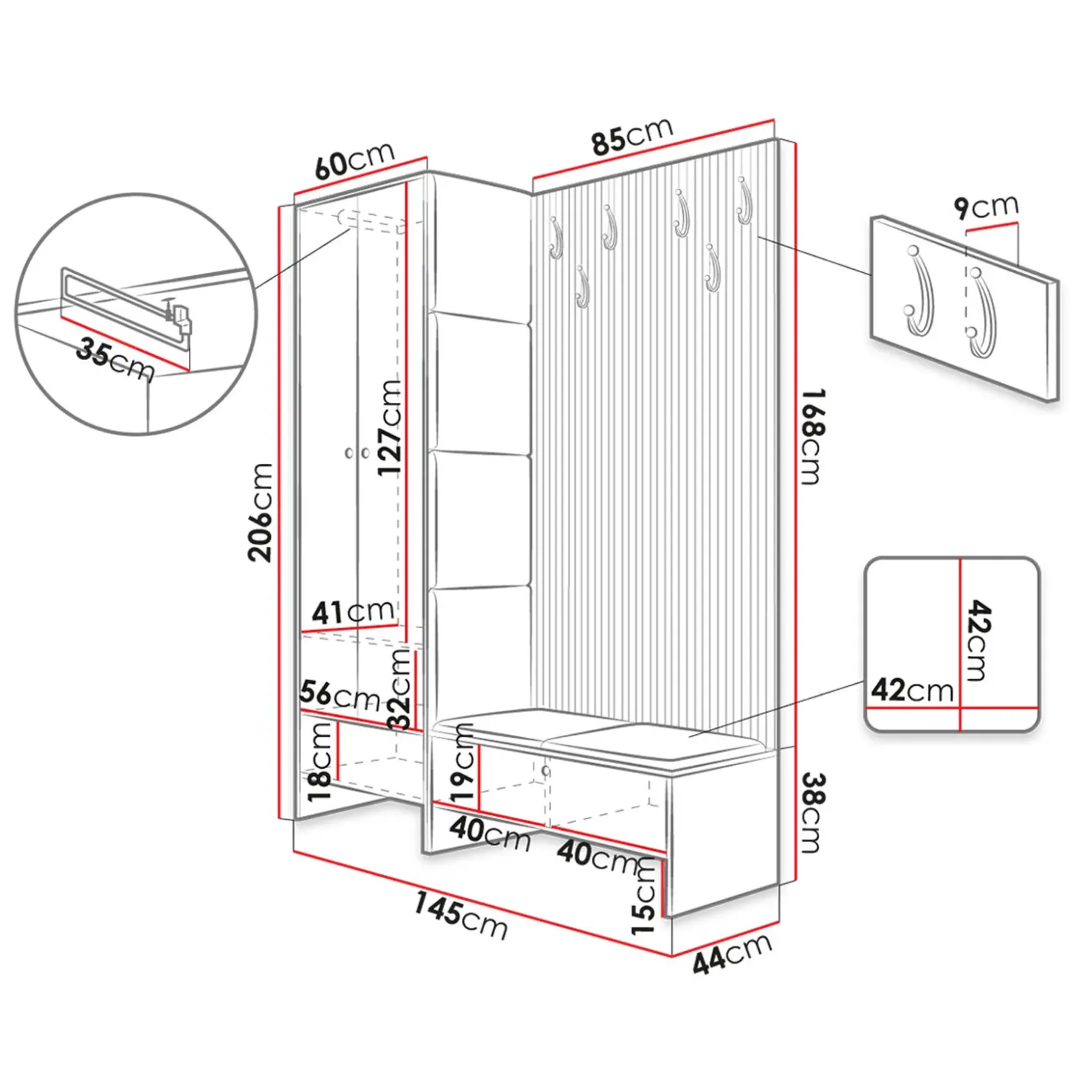 Garnero Arredamenti Mobile ingresso 145x168h cm rovere rustico grigio Welly 4 New