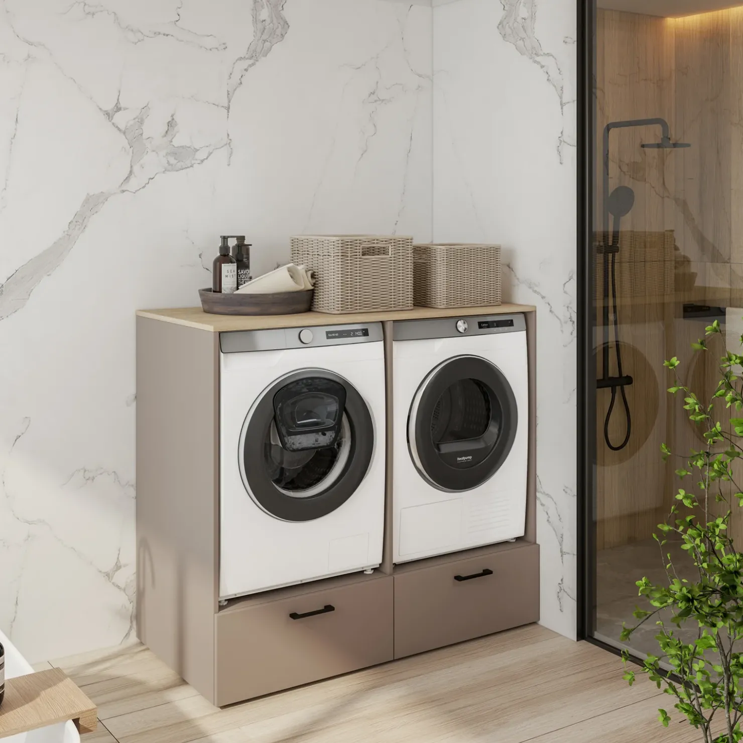 Garnero Arredamenti Mobile lavatrice e asciugatrice 132x117h cm con cassettone beige Wave New