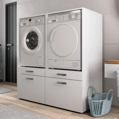 Garnero Arredamenti Mobile lavatrice e asciugatrice 134x144h cm con cassettoni bianco Water Discount