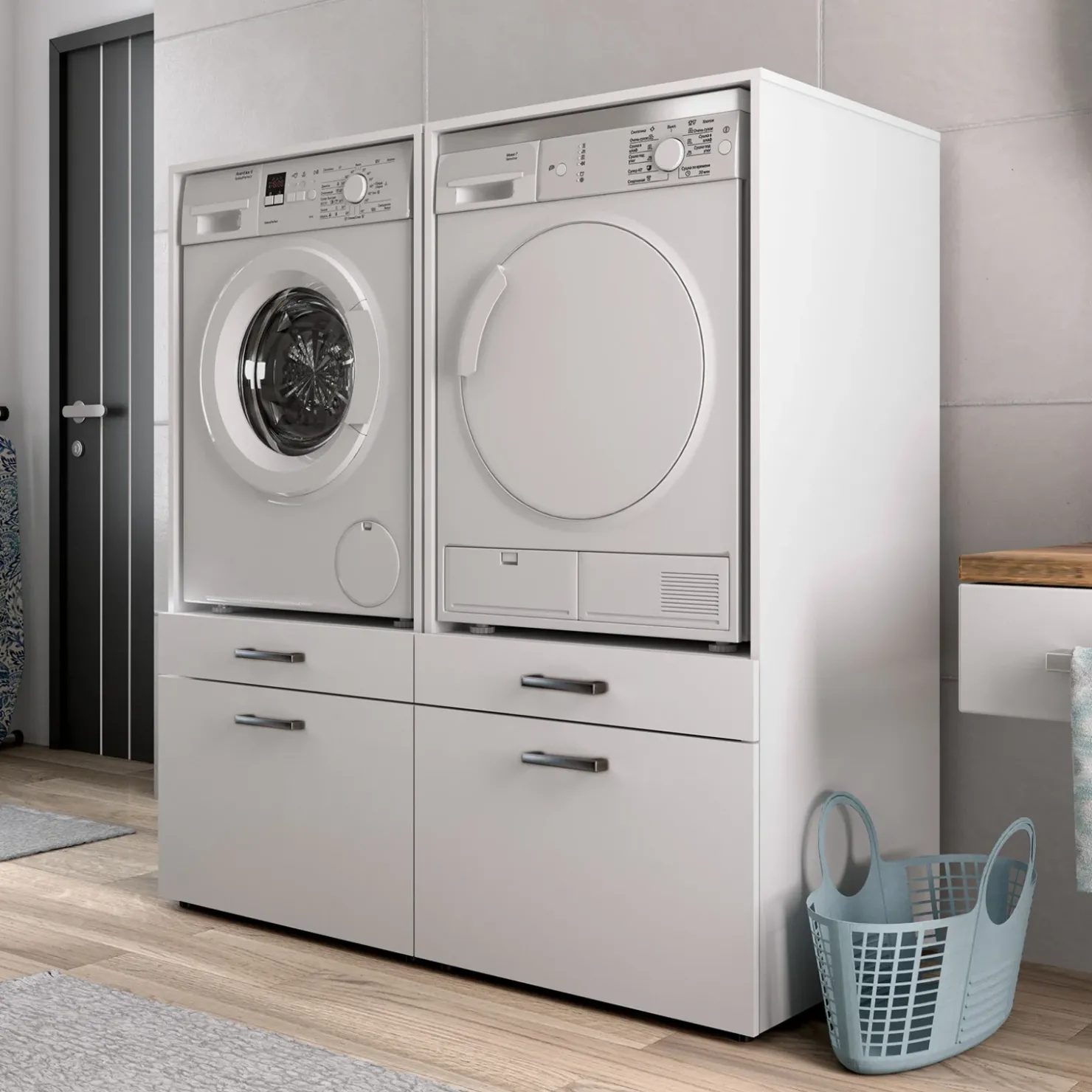 Garnero Arredamenti Mobile lavatrice e asciugatrice 134x144h cm con cassettoni bianco Water Discount
