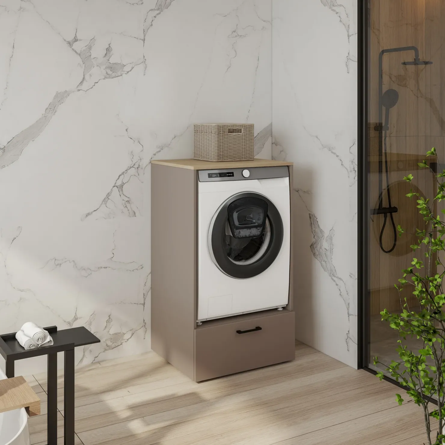 Garnero Arredamenti Mobile lavatrice 67x117h cm con cassettone beige Wave Discount