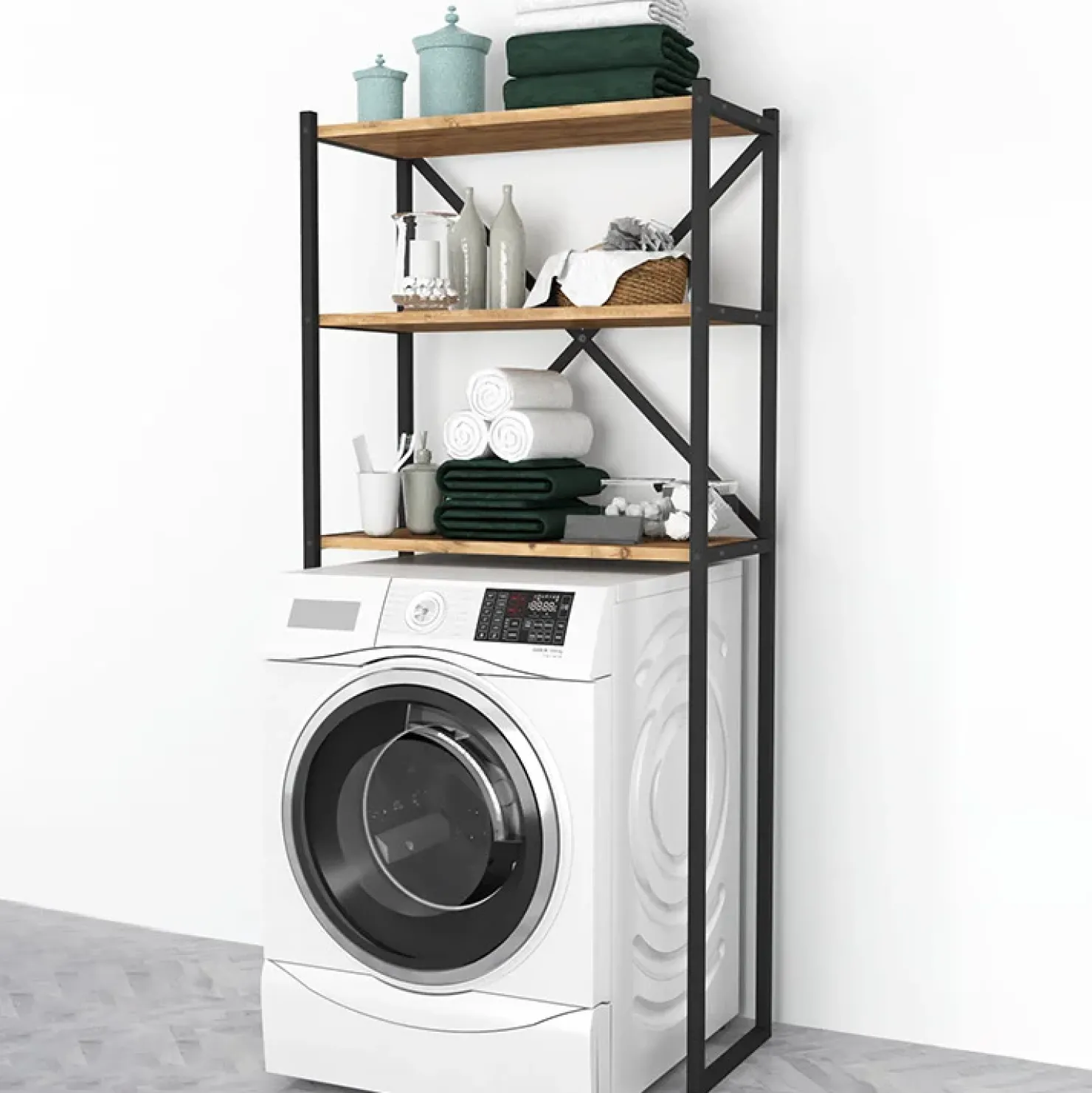 Garnero Arredamenti Mobile lavatrice 66x160h cm industrial metallo Canarie Rovere New