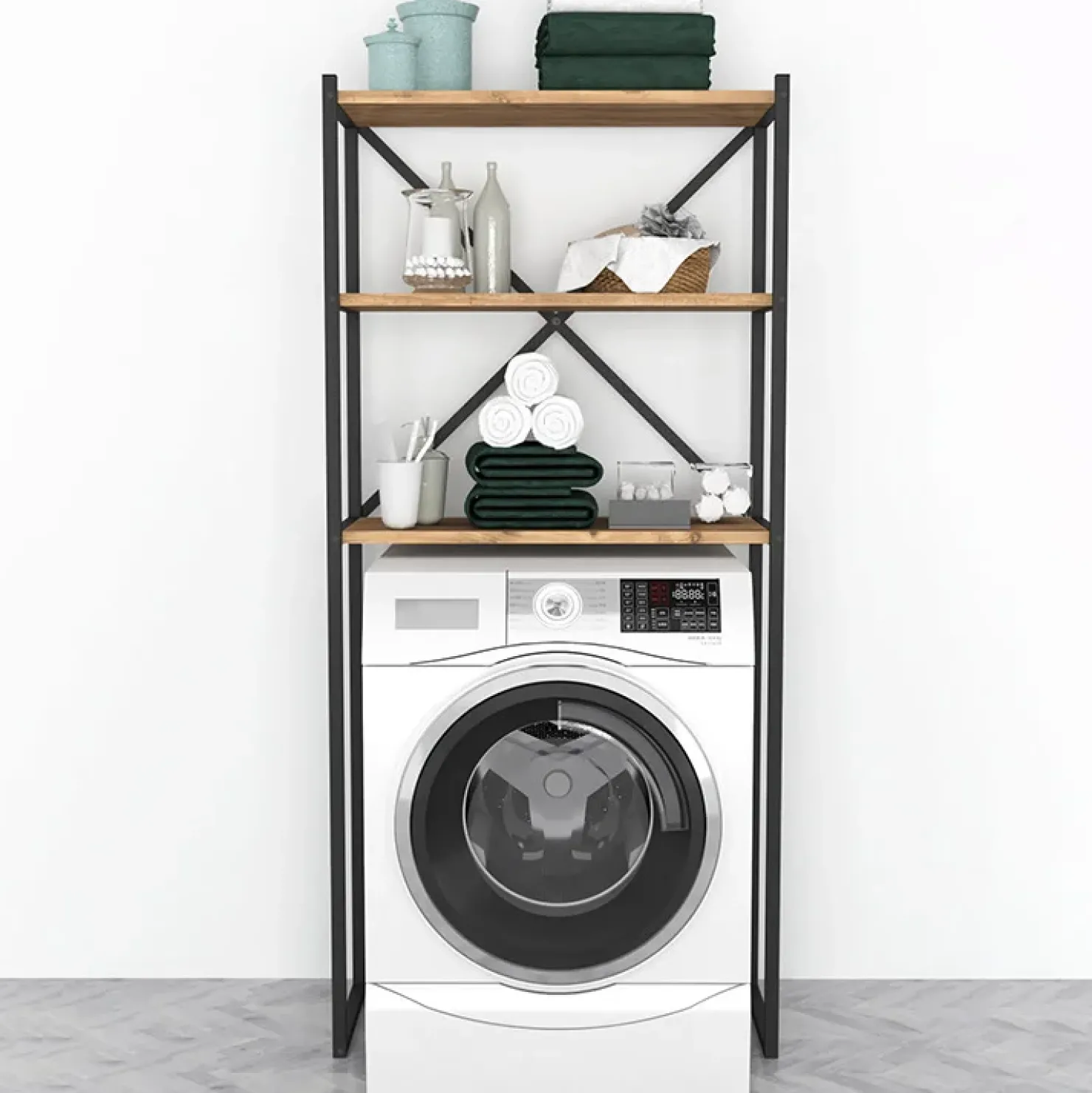 Garnero Arredamenti Mobile lavatrice 66x160h cm industrial metallo Canarie Rovere New