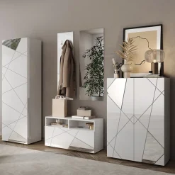 Garnero Arredamenti Mobile multiuso ingresso 78x116h cm scarpiera bianco lucido specchio Olimpo Sale