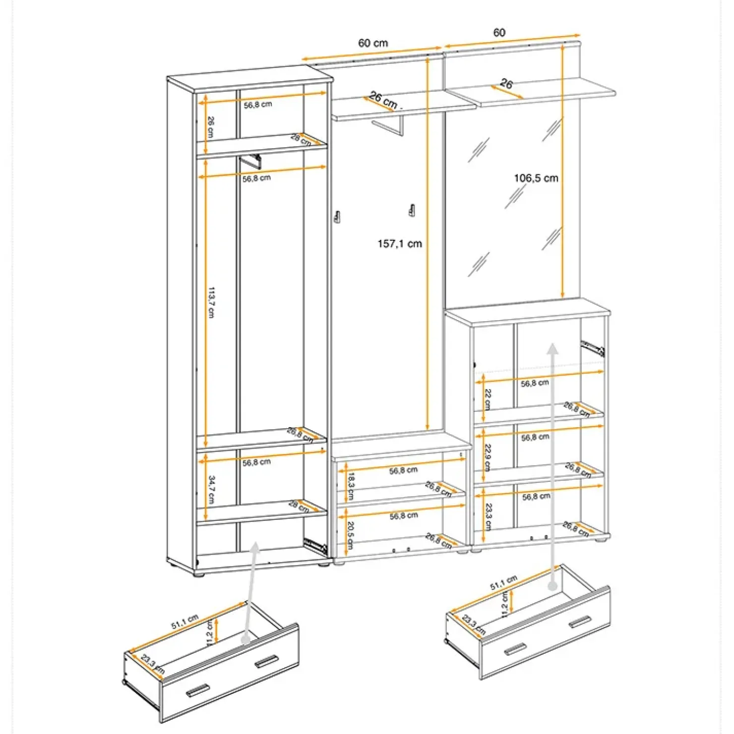 Garnero Arredamenti Mobile multiuso ingresso 60x203h cm 2 ante rovere antracite New York-California Gihome® Discount