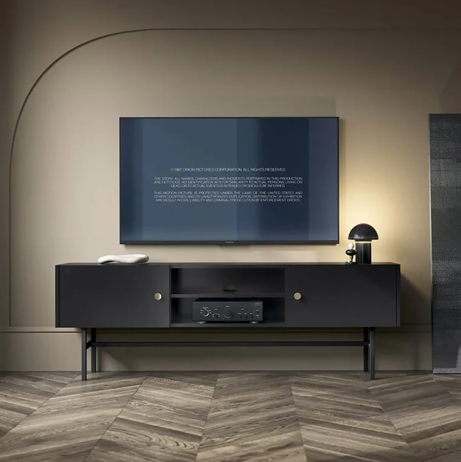 Garnero Arredamenti Mobile porta TV moderno 155x52h cm 2 ante nero Eterna Nero Opaco Clearance