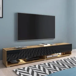 Garnero Arredamenti Mobile porta TV sospeso 180x30h cm con LED rovere nero Gregoria Rovere - Nero Lucido Online