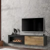 Garnero Arredamenti Mobile porta TV sospeso 180x40h cm con caminetto bioetanolo rovere antico antracite Botticelli Online