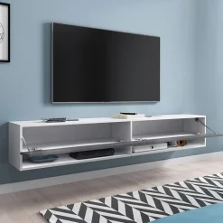 Garnero Arredamenti Mobile porta TV sospeso 180x30h cm con LED Gregoria Bianco Lucido Best