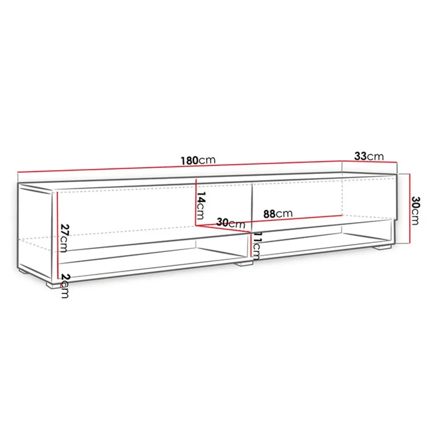 Garnero Arredamenti Mobile porta TV sospeso 180x30h cm con LED Gregoria Bianco Lucido Best