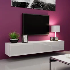 Garnero Arredamenti Mobile porta tv sospeso 180x30h cm 2 ante moderno bianco lucido Teodora Best