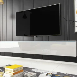 Garnero Arredamenti Mobile porta TV sospeso 180x30h cm design 2 ante Silvia Bianco Lucido Best