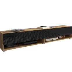 Garnero Arredamenti Mobile porta TV sospeso 180x30h cm 2 ante rovere nero Gregoria Rovere - Nero Lucido