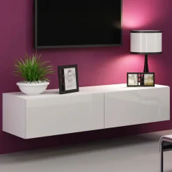 Garnero Arredamenti Mobile porta tv sospeso 140x30h cm 2 ante moderno bianco lucido Teodora