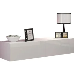 Garnero Arredamenti Mobile porta tv sospeso 140x30h cm 2 ante moderno bianco lucido Teodora
