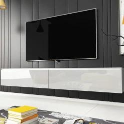 Garnero Arredamenti Mobile porta TV sospeso 180x30h cm con LED design Silvia Bianco Lucido Sale