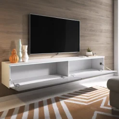 Garnero Arredamenti Mobile porta TV sospeso 180x30h cm con LED design Silvia Bianco Lucido Sale