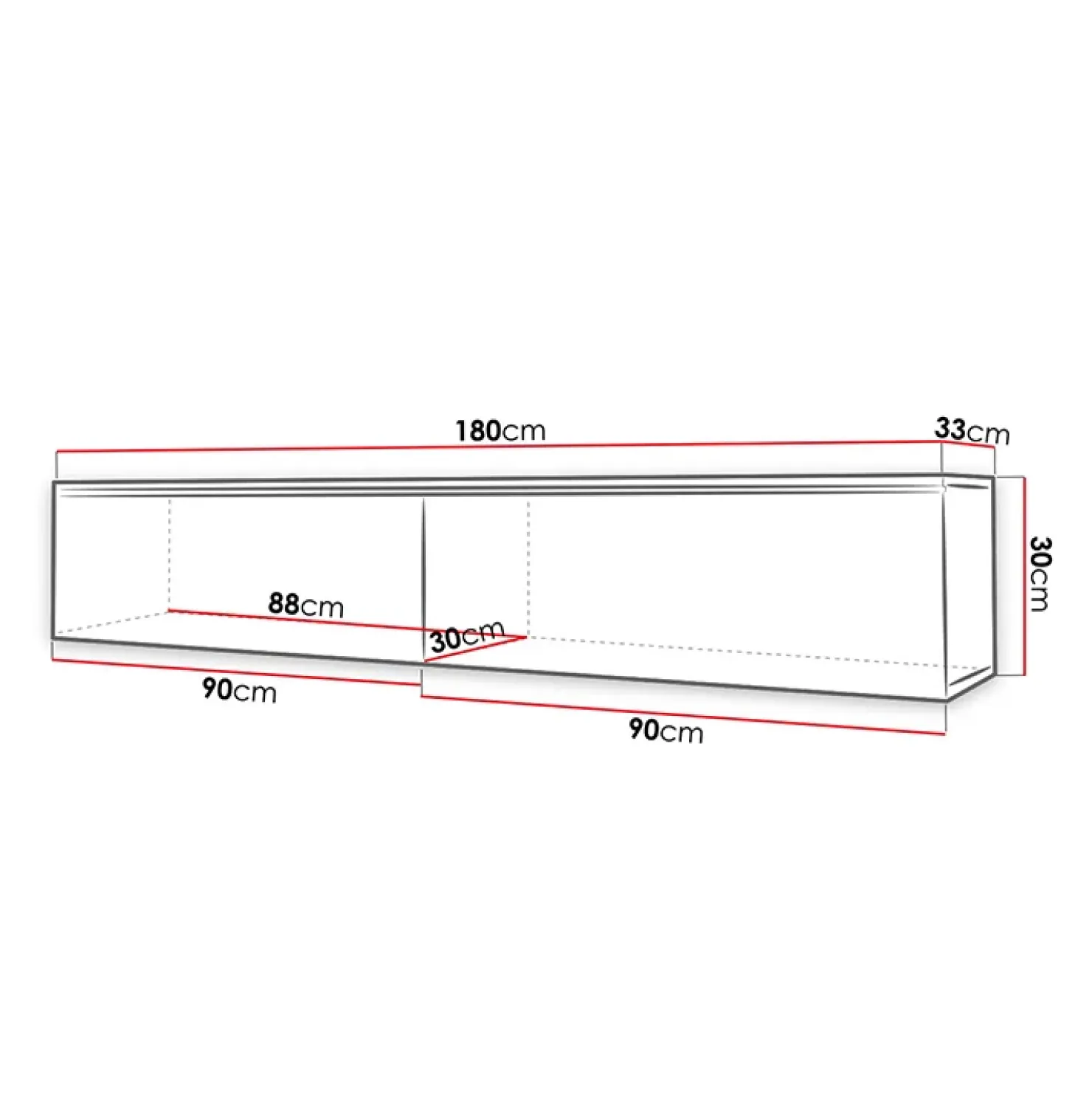 Garnero Arredamenti Mobile porta TV sospeso 180x30h cm con LED design Silvia Bianco Lucido Sale