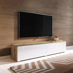 Garnero Arredamenti Mobile porta TV sospeso 140x30h cm con LED rovere bianco lucido  Silvia Outlet