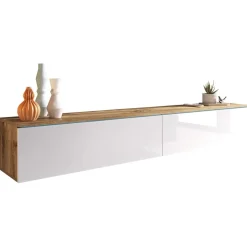 Garnero Arredamenti Mobile porta TV sospeso 180x30h cm 2 ante design bianco lucido rovere Silvia Rovere - Bianco Lucido Outlet