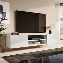 Garnero Arredamenti Mobile porta tv sospeso 200x37h cm 2 ante 2 vani a giorno bianco lucido Southampton Best