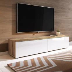 Garnero Arredamenti Mobile porta TV sospeso 140x30h cm 2 ante design rovere bianco lucido Silvia Bianco Lucido - Rovere New