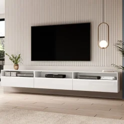 Garnero Arredamenti Mobile porta TV sospeso 270x42h cm bianco Emotion Gihome® Bianco Lucido Outlet
