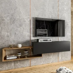 Garnero Arredamenti Mobile porta TV sospeso 210x48h cm moderno rovere nero Brigida Rovere - Nero opaco Hot