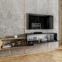 Garnero Arredamenti Mobile porta TV sospeso 210x48h cm moderno rovere nero Brigida Rovere - Nero opaco Hot