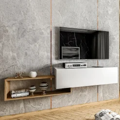Garnero Arredamenti Mobile porta TV sospeso 210x48h cm moderno rovere bianco Brigida Bianco Opaco - Rovere Outlet