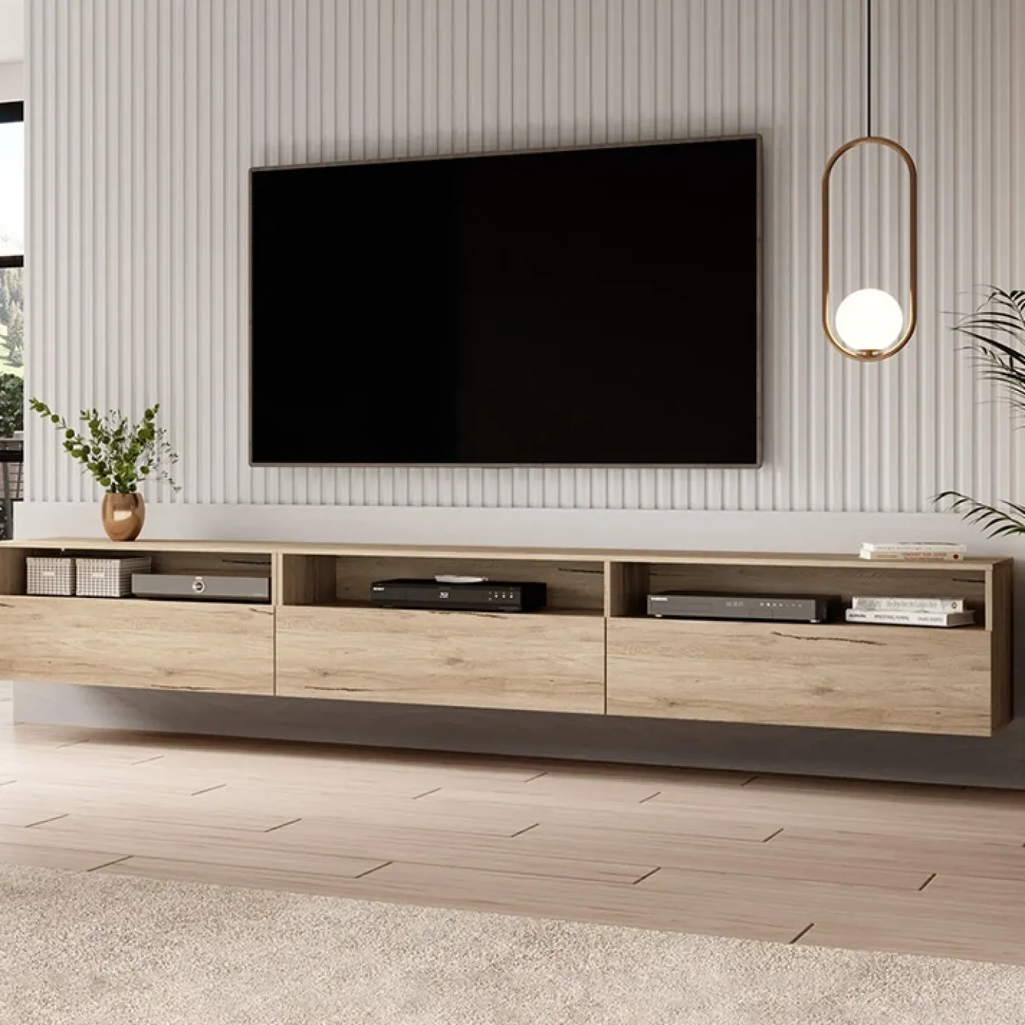Garnero Arredamenti Mobile porta TV sospeso 270x42h cm Emotion Gihome® Rovere Online